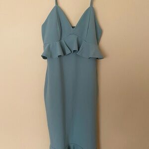 SHEIN Green Ruffled Peplum Midi Dress